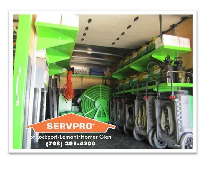 Equipment in the back of a SERVPRO truck.